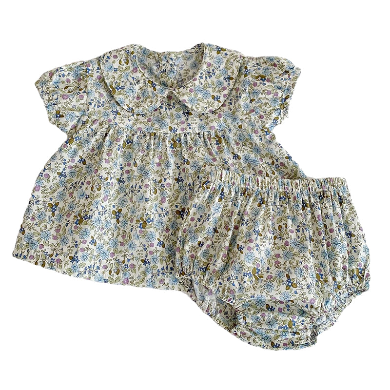 2 Pieces Set Baby Girls Flower Print Tops And Shorts Wholesale 220302412