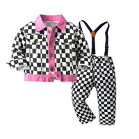 Load image into Gallery viewer, 2 Pieces Set Baby Kid Unisex Checked Print Outwears And Pants Wholesale 236911917
