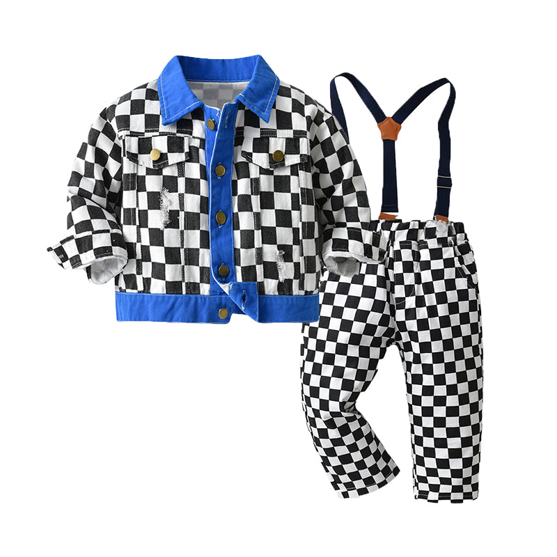 2 Pieces Set Baby Kid Unisex Checked Print Outwears And Pants Wholesale 236911917