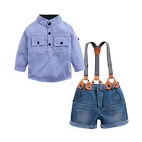 Load image into Gallery viewer, 2 Pieces Set Baby Kid Boys Striped Shirts And Solid Color Rompers Wholesale 22030810
