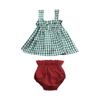 Load image into Gallery viewer, 2 Pieces Set Baby Kid Girls Checked Tank Dresses And Solid Color Underwears Wholesale 22030811
