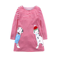 Load image into Gallery viewer, Baby Kid Girls Striped Polka dots Animals Cartoon Embroidered Dresses Wholesale 22030813
