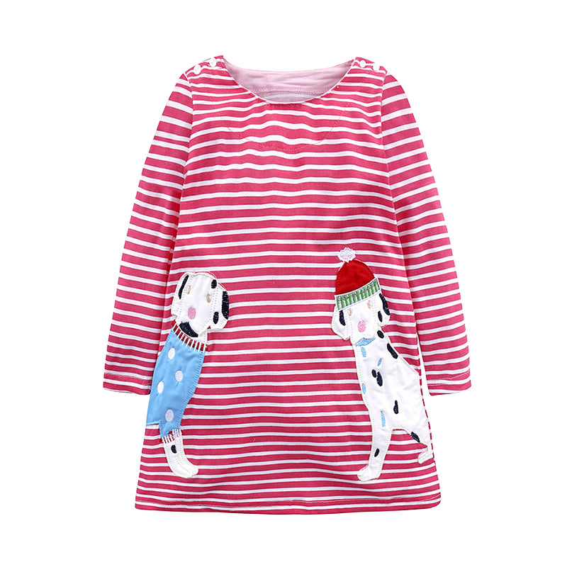 Baby Kid Girls Striped Polka dots Animals Cartoon Embroidered Dresses Wholesale 22030813