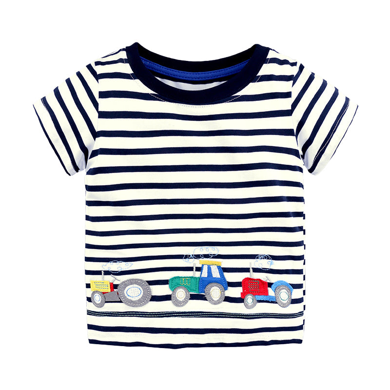 Baby Kid Boys Striped Dinosaur Animals Car Cartoon Star Unicorn Print T-Shirts Wholesale 22030818