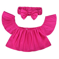 Load image into Gallery viewer, Baby Kid Girls Solid Color Tops And Bow Headwear Wholesale 22030820
