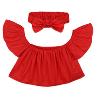 Load image into Gallery viewer, Baby Kid Girls Solid Color Tops And Bow Headwear Wholesale 22030820
