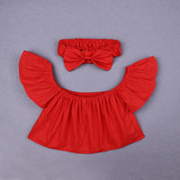 Load image into Gallery viewer, Baby Kid Girls Solid Color Tops And Bow Headwear Wholesale 22030820
