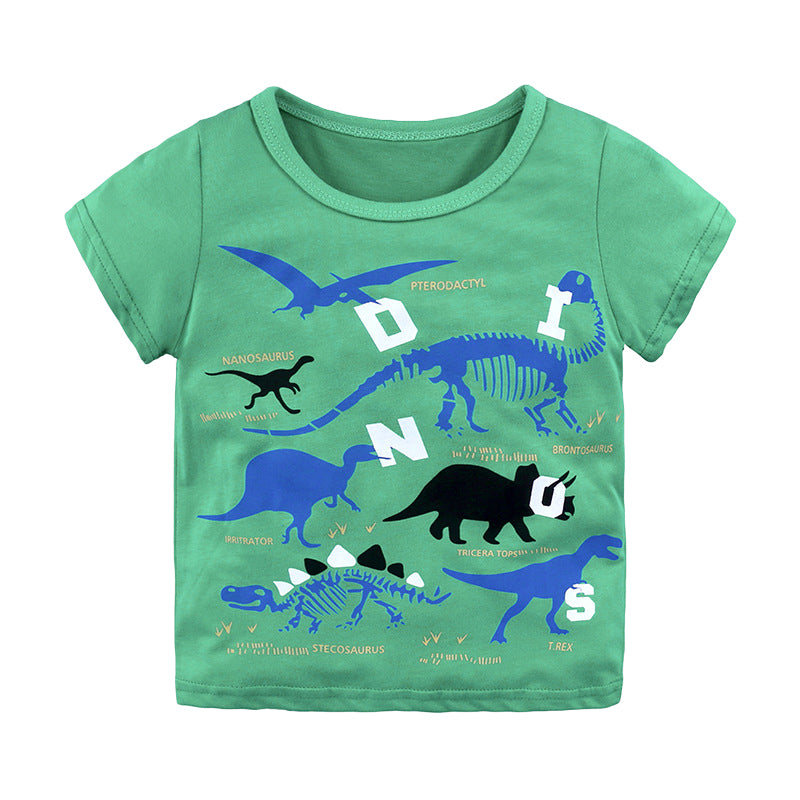 Baby Kid Boys Striped Dinosaur Animals Car Cartoon Print T-Shirts Wholesale 22030821