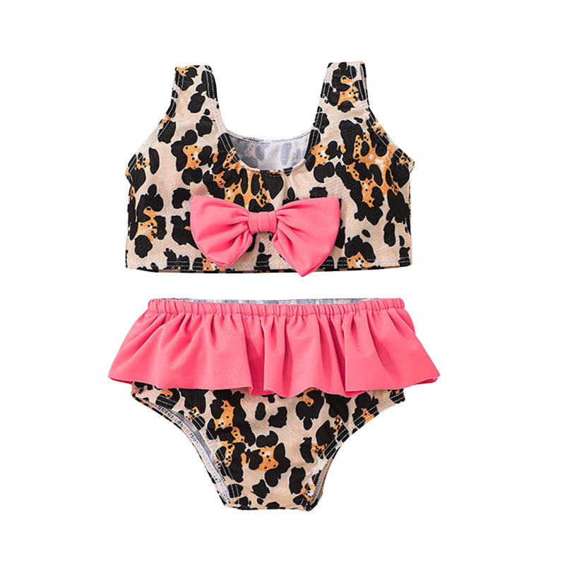 2 Pieces Set Baby Kid Girls Beach Leopard Bow Tank Tops And Color-blocking Shorts Wholesale 220308225