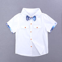 Load image into Gallery viewer, 2 Pieces Set Baby Kid Boys Color-blocking Bow Shirts And Checked Shorts Wholesale 22030826
