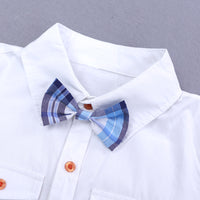 Load image into Gallery viewer, 2 Pieces Set Baby Kid Boys Color-blocking Bow Shirts And Checked Shorts Wholesale 22030826
