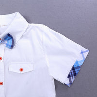 Load image into Gallery viewer, 2 Pieces Set Baby Kid Boys Color-blocking Bow Shirts And Checked Shorts Wholesale 22030826
