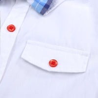 Load image into Gallery viewer, 2 Pieces Set Baby Kid Boys Color-blocking Bow Shirts And Checked Shorts Wholesale 22030826
