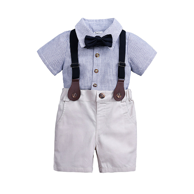 2 Pieces Set Baby Boys Striped Shirts And Solid Color Rompers Wholesale 22030827