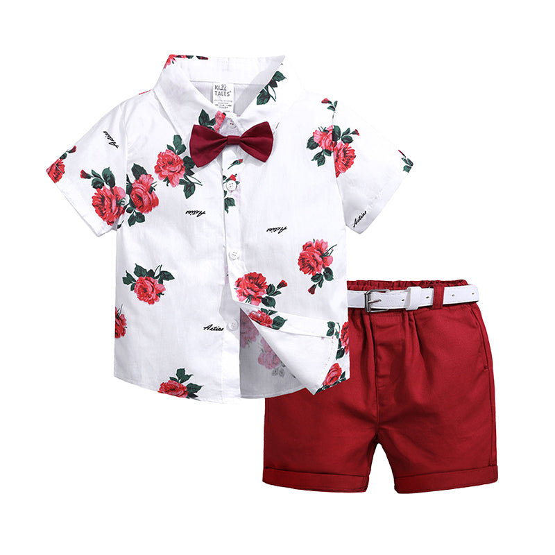2 Pieces Set Baby Kid Boys Letters Cartoon Print Polo Shirts And Solid Color Shorts Wholesale 22030828