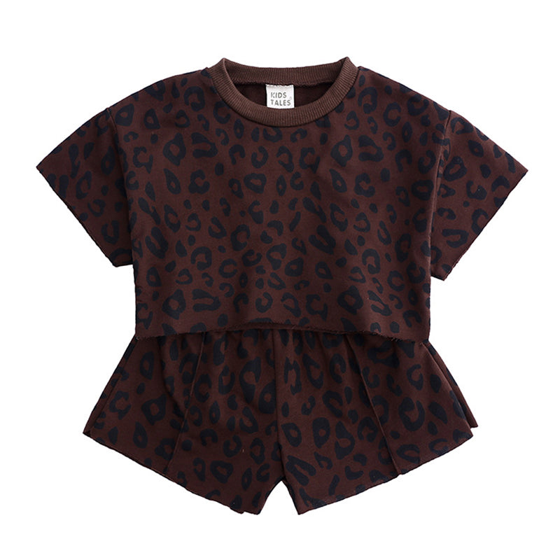 2 Pieces Set Baby Kid Girls Leopard T-Shirts And Shorts Wholesale 22030834