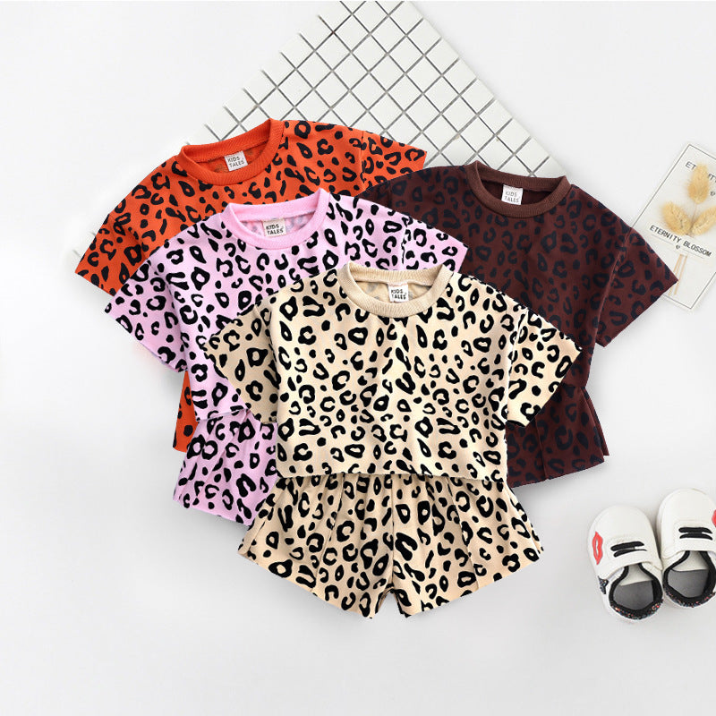 2 Pieces Set Baby Kid Girls Leopard T-Shirts And Shorts Wholesale 22030834