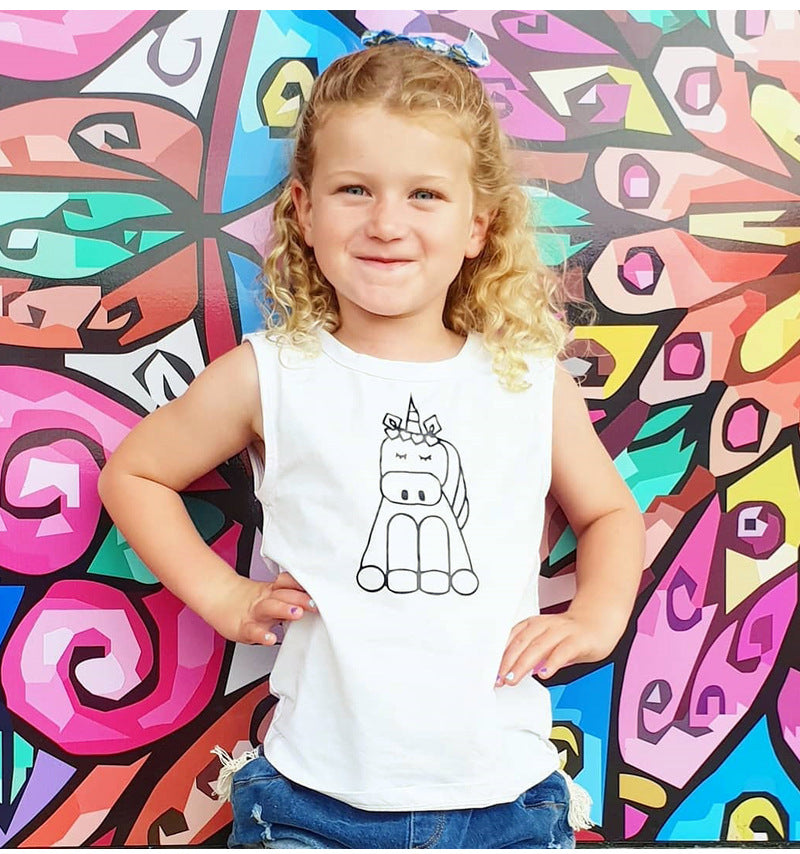Baby Kid Girls Unicorn Print Tank Tops Wholesale 220310105