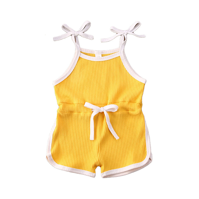 Baby Kid Girls Solid Color Muslin&Ribbed Rompers Wholesale 220310135