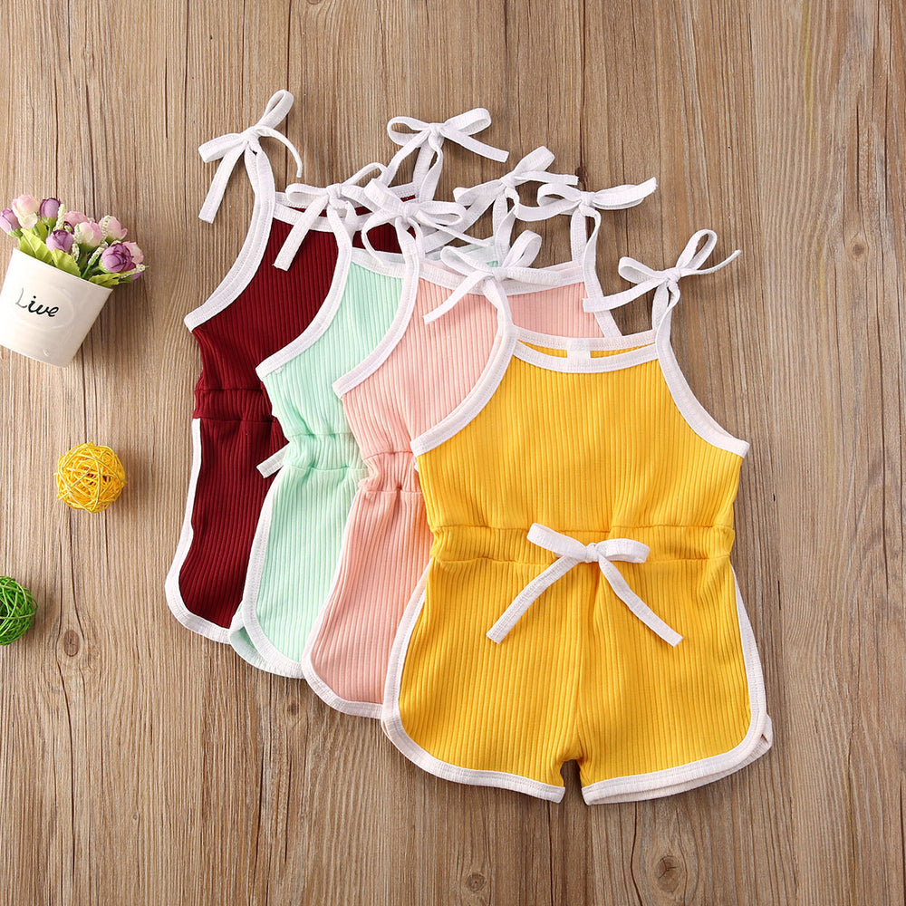 Baby Kid Girls Solid Color Muslin&Ribbed Rompers Wholesale 220310135