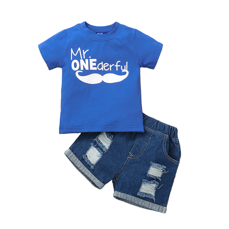 2 Pieces Set Baby Kid Unisex Letters T-Shirts And Ripped Shorts Wholesale 22031016
