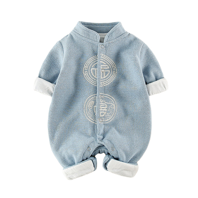 Baby Unisex Solid Color Embroidered Jumpsuits Wholesale 22031018