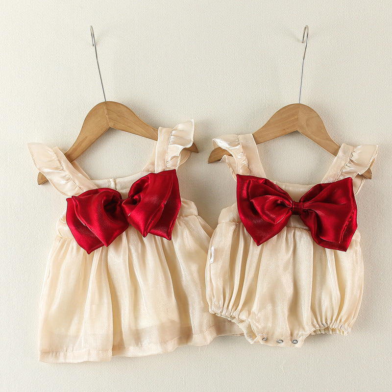 Baby Kid Girls Solid Color Bow Rompers Dresses Wholesale 220310186