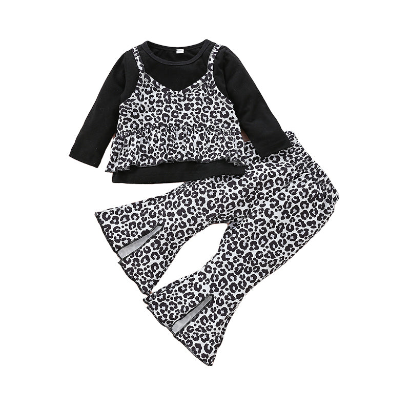 2 Pieces Set Baby Girls Color-blocking Leopard Print Tops And Pants Wholesale 220310219