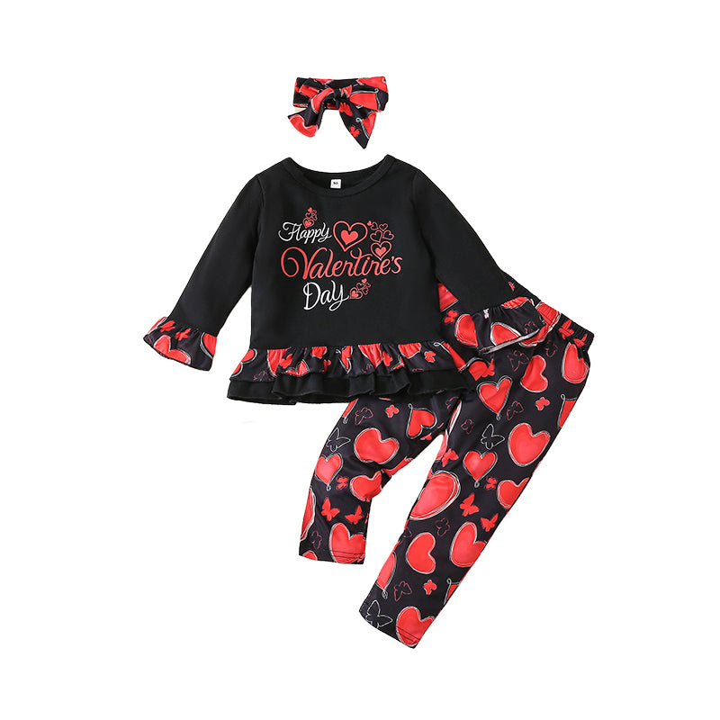 2 Pieces Set Baby Kid Girls Valentine's Day Letters Love heart Print Tops And Pants Wholesale 220310295