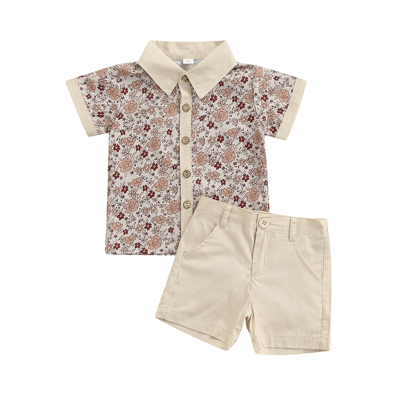 2 Pieces Set Baby Kid Boys Flower Print Shirts And Shorts Wholesale 220310314