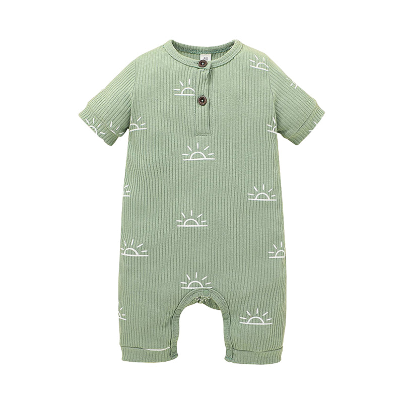 Baby Boys Cartoon Muslin&Ribbed Print Jumpsuits Wholesale 220310339