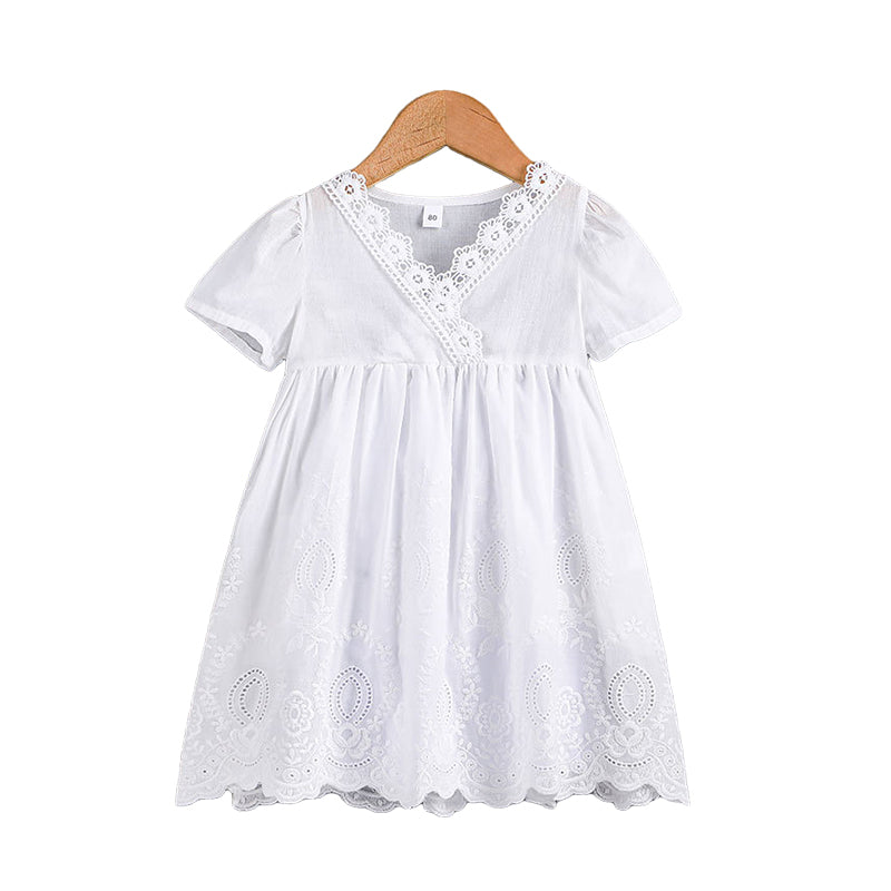 Baby Kid Girls Solid Color Embroidered Dresses Wholesale 220310372