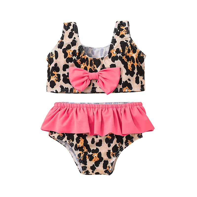 2 Pieces Set Baby Kid Girls Beach Bow Tops And Leopard Shorts Wholesale 220310401