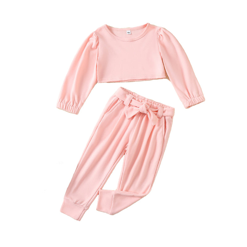 2 Pieces Set Baby Kid Girls Solid Color Tops And Pants Wholesale 220310454