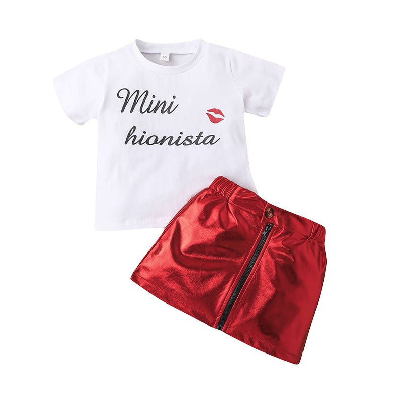 2 Pieces Set Baby Kid Girls Letters T-Shirts And Solid Color Skirts Wholesale 220310460