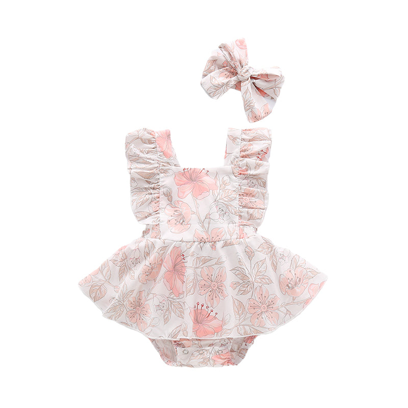 Baby Girls Flower Bow Print Dresses Wholesale 220315118