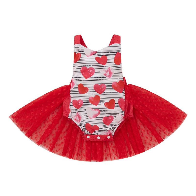 Baby Girls Striped Love heart Print Valentine's Day Dresses Wholesale 220315152