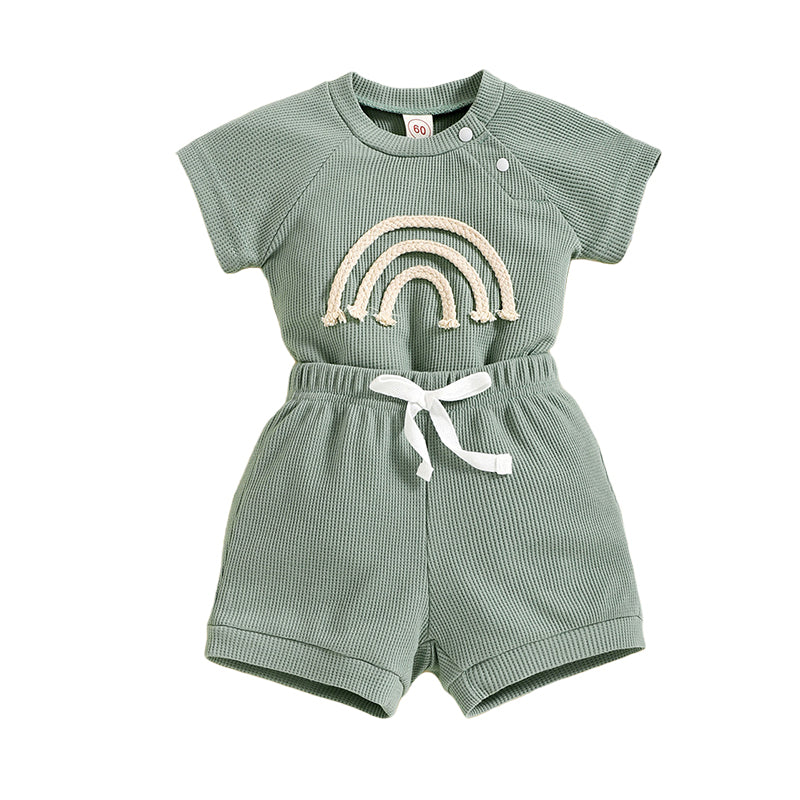 2 Pieces Set Baby Unisex Rainbow Rompers And Solid Color Shorts Wholesale 220315179