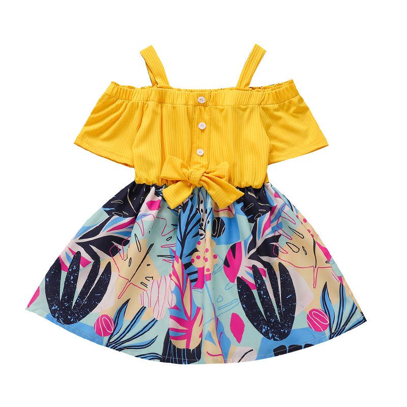 Baby Kid Girls Cartoon Bow Print Dresses Wholesale 22031518