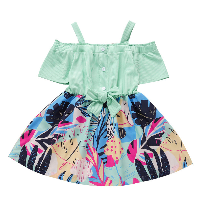 Baby Kid Girls Cartoon Bow Print Dresses Wholesale 22031518