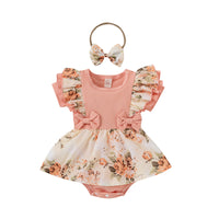 Load image into Gallery viewer, Baby Girls Flower Bow Print Rompers Wholesale 220315184
