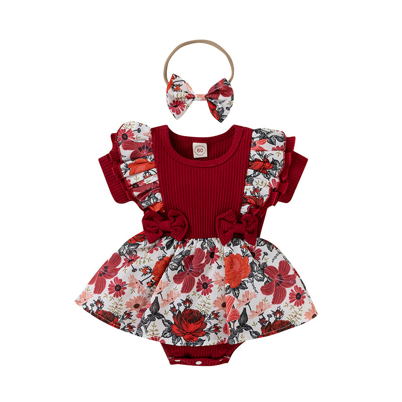Baby Girls Flower Bow Print Rompers Wholesale 220315184