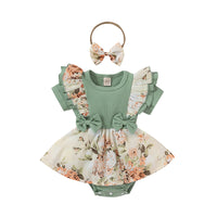 Load image into Gallery viewer, Baby Girls Flower Bow Print Rompers Wholesale 220315184
