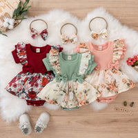 Load image into Gallery viewer, Baby Girls Flower Bow Print Rompers Wholesale 220315184
