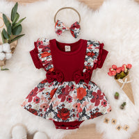 Load image into Gallery viewer, Baby Girls Flower Bow Print Rompers Wholesale 220315184
