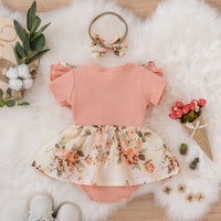 Load image into Gallery viewer, Baby Girls Flower Bow Print Rompers Wholesale 220315184
