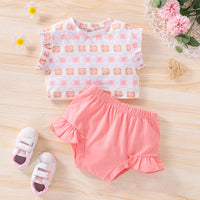 Load image into Gallery viewer, 2 Pieces Set Baby Kid Girls Flower Print Tops And Solid Color Shorts Wholesale 220315196
