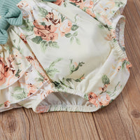 Load image into Gallery viewer, 3 Pieces Set Baby Girls Solid Color Muslin&amp;Ribbed Print Tops Flower Rompers And Bow Headwear Wholesale 220315197
