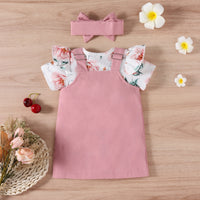 Load image into Gallery viewer, 3 Pieces Set Baby Girls Flower Print Rompers Dresses And Bow Headwear Wholesale 220315199

