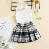 Load image into Gallery viewer, 2 Pieces Set Baby Kid Girls Solid Color Muslin&amp;Ribbed Tank Tops And Checked Skirts Wholesale 220315200
